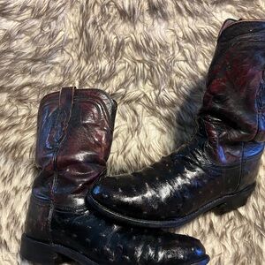 Lucchese men Top Quality Ostrich & Leather Western Boots- BLK cherry Sz 9 EE